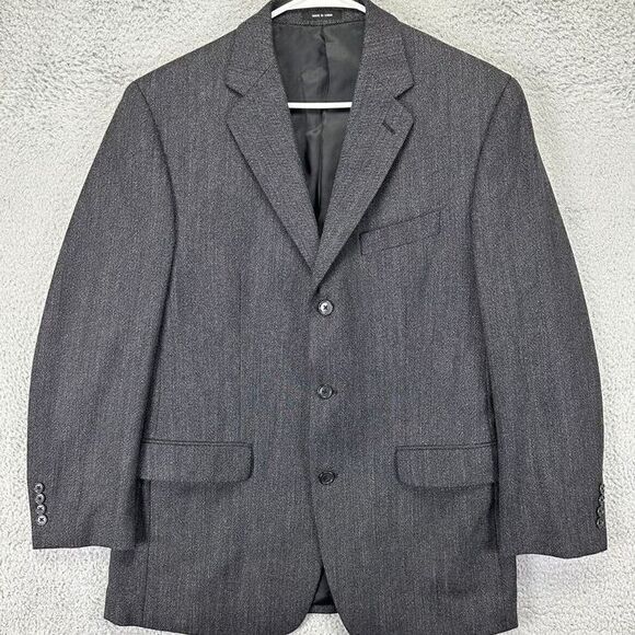 Calvin Klein Wool Blazer Adult 40R Grey Sport Coat 3 Button Office Jacket Mens